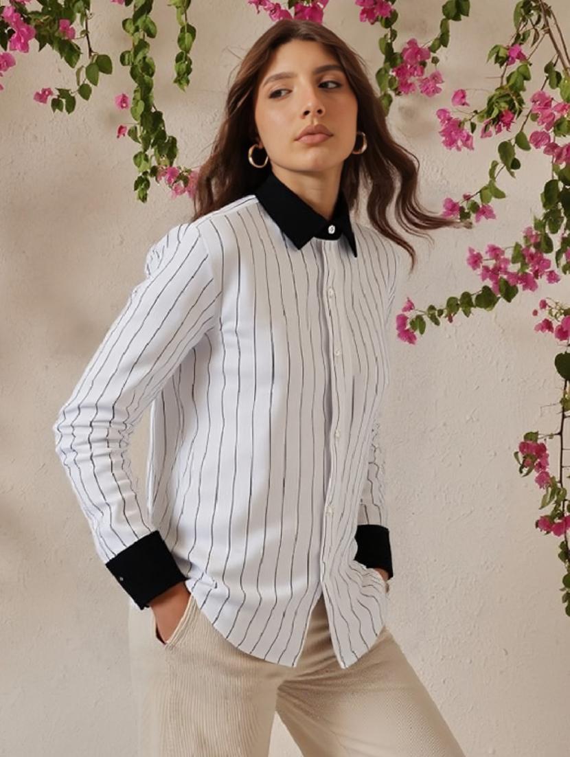 women striped long sleeve regular fit shirt - 22004476 - Standard Image - 1