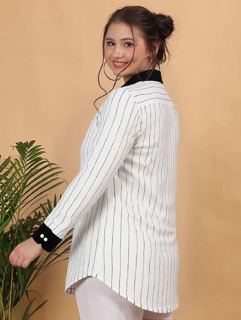 women striped collared long sleeve shirt - 22004477 -  Standard Image - 1