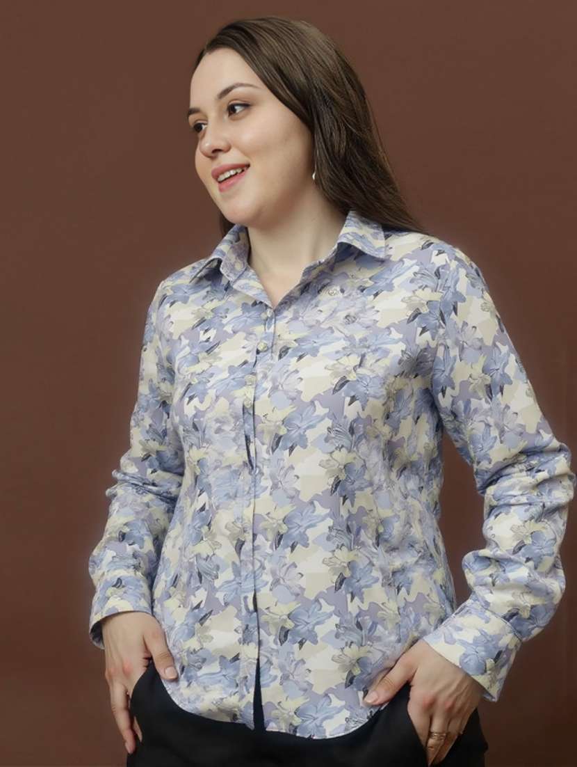 women plus size floral print long sleeve shirt - 22004478 - Standard Image - 1