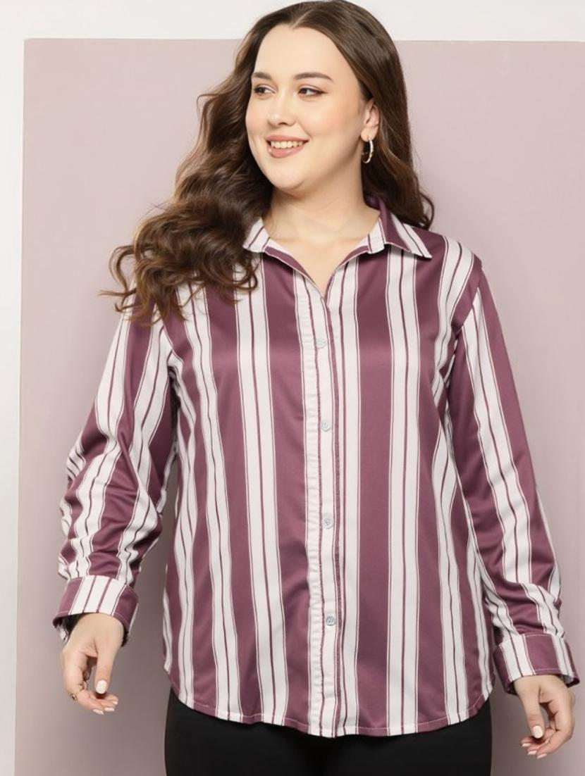 women plus size solid long sleeve collared shirt - 22004482 - Zoom Image - 0