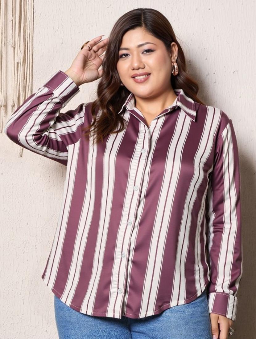 women plus size solid long sleeve collared shirt - 22004483 - Zoom Image - 0