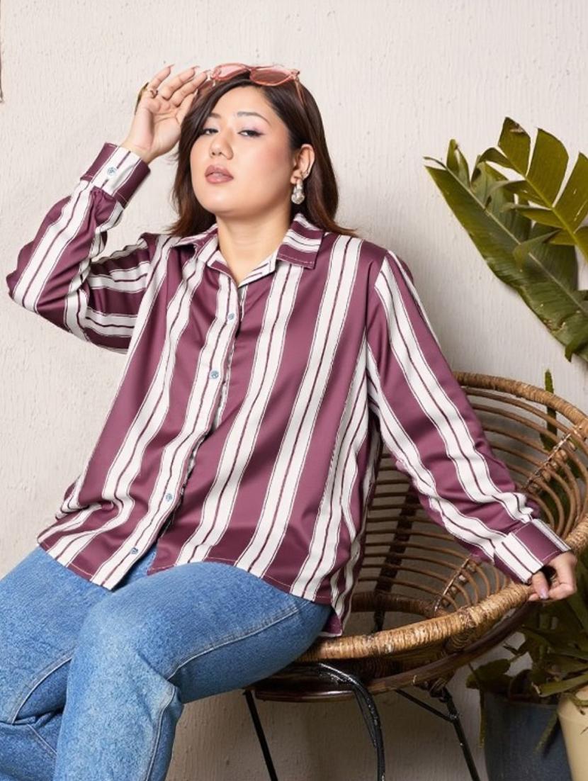 women plus size solid long sleeve collared shirt - 22004483 - Standard Image - 1