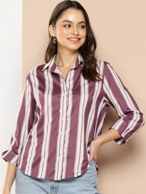 women striped long sleeve collared shirt - 22004485 - Standard Image - 0