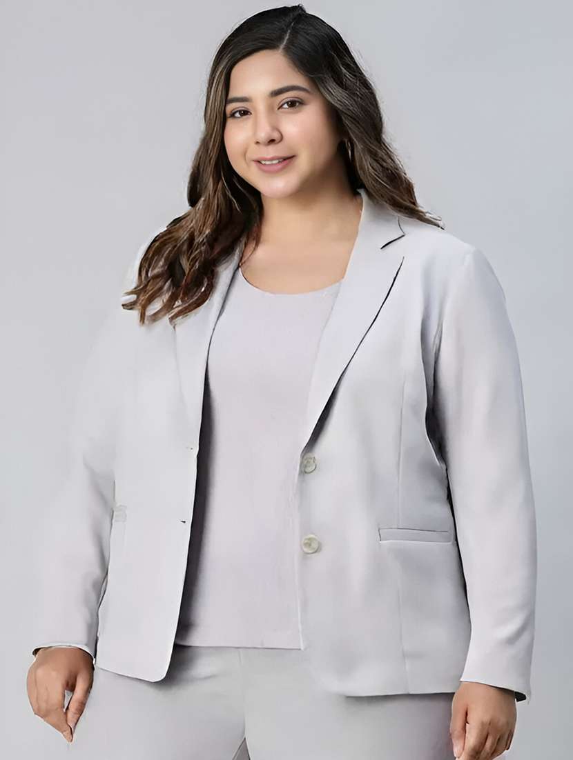 women solid lapel collar single breasted blazer