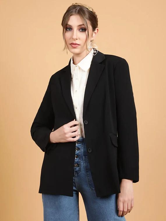 women black solid single breasted blazer - 22004528 -  Zoom Image - 0