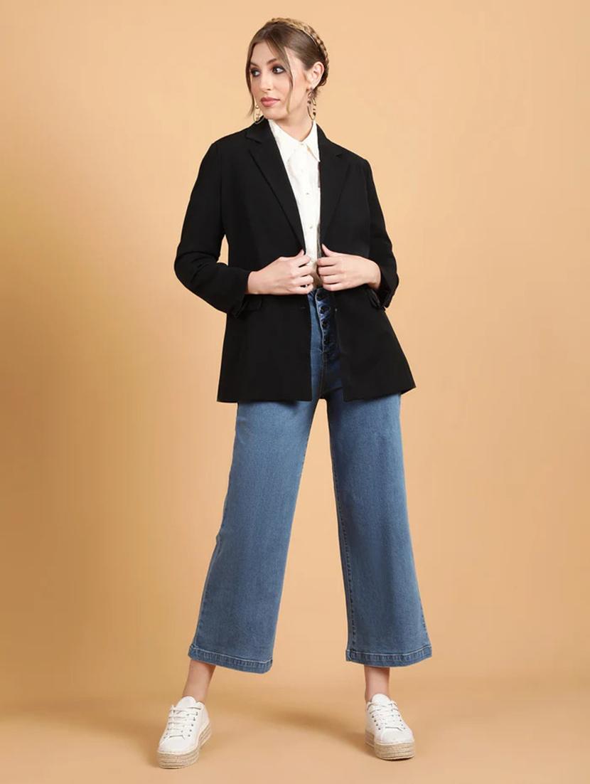 women black solid single breasted blazer - 22004528 -  Standard Image - 1
