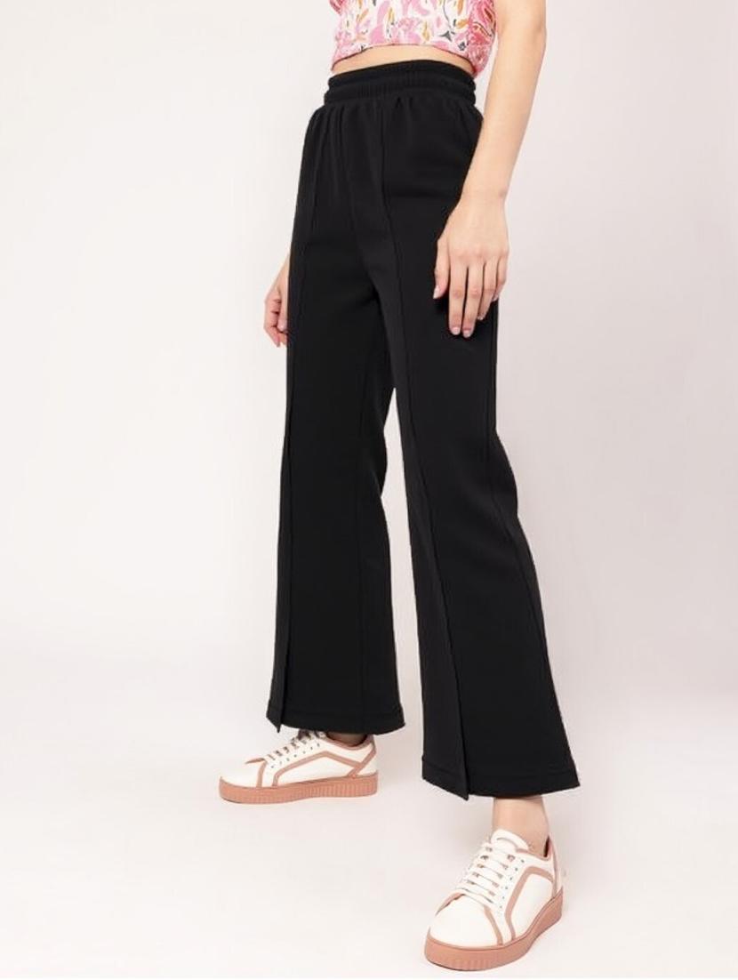 women black solid mid rise straight trouser - 22004538 - Standard Image - 1