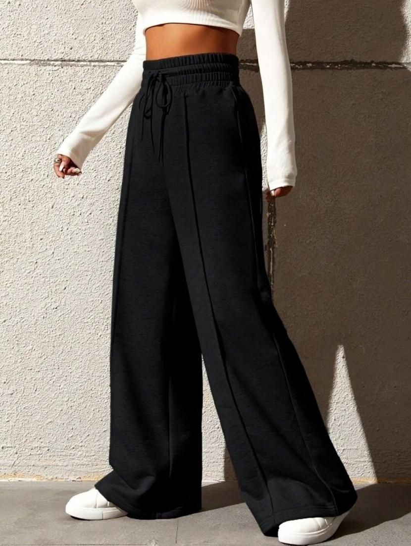 women black solid mid rise wide leg trouser - 22004540 - Standard Image - 1