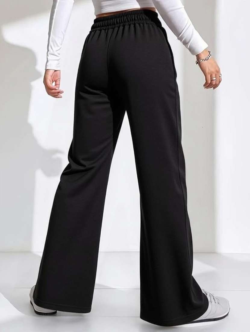 women black solid mid rise straight trouser - 22004542 -  Standard Image - 1
