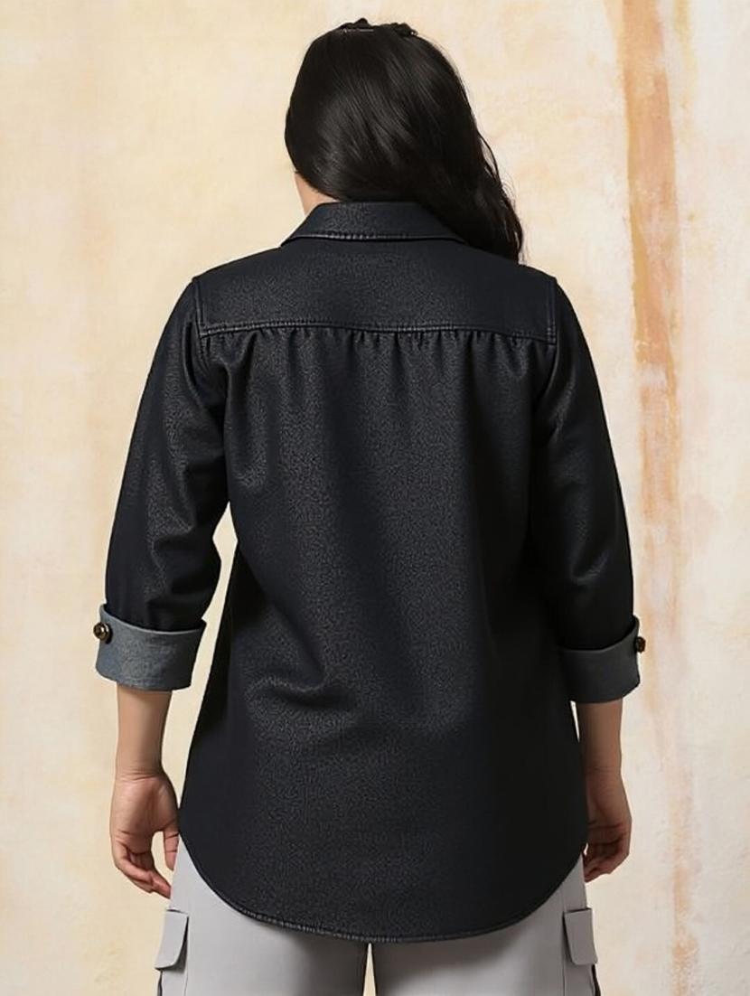 women plus size washed long sleeve denim shirt - 22004550 -  Standard Image - 1