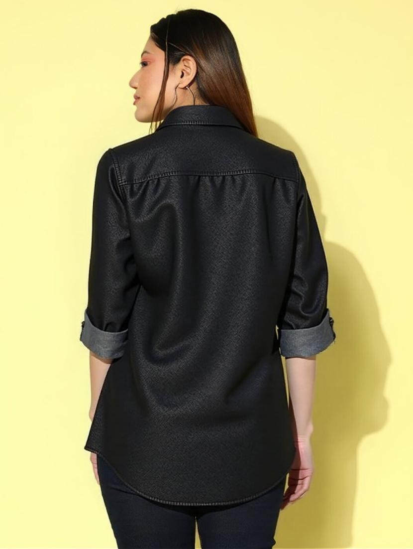 women plus size washed long sleeve denim shirt - 22004551 -  Standard Image - 1