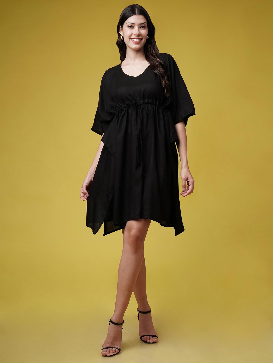 women black solid kimono sleeve kaftan dresses - 22004554 - Standard Image - 1