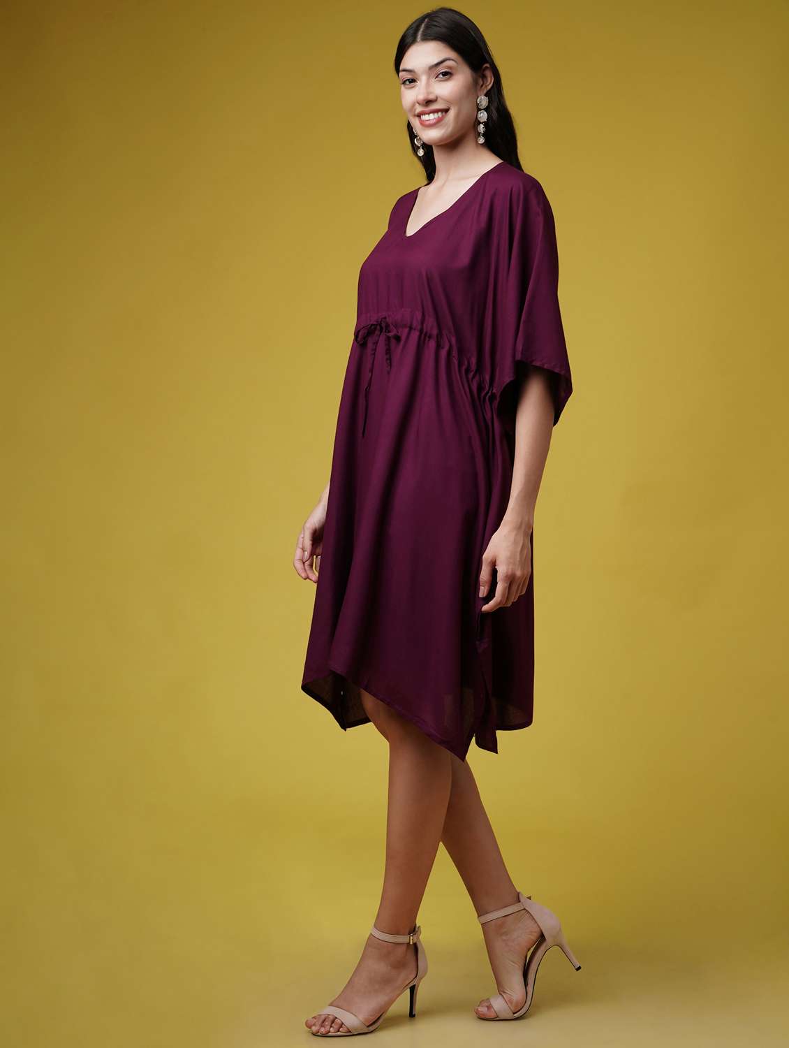 women black solid kimono sleeve kaftan dresses  - 22004555 -  Standard Image - 1