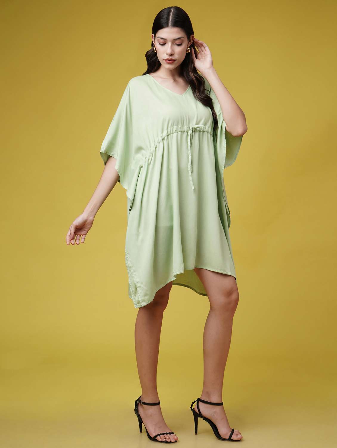 women solid kimono sleeve kaftan dresses 