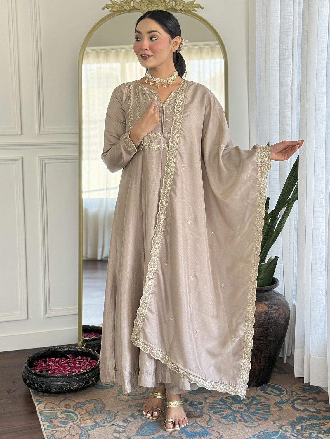 women embroidered long sleeve kurta pant with dupatta set - 22004589 - Standard Image - 1