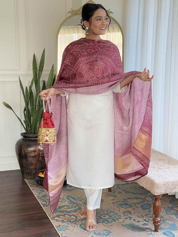 women embroidered three quarter sleeve kurta pant with dupatta set - 22004643 - Standard Image - 1