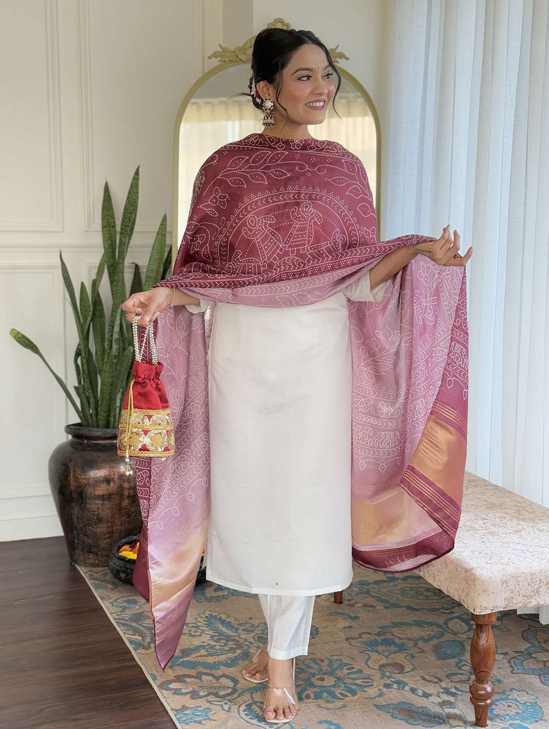 women embroidered three quarter sleeve kurta pant with dupatta set - 22004647 - Standard Image - 1