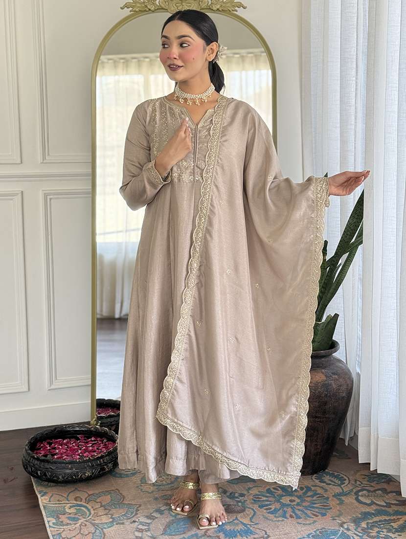 women embroidered long sleeve anarkali kurta pant with dupatta set - 22004663 - Standard Image - 1