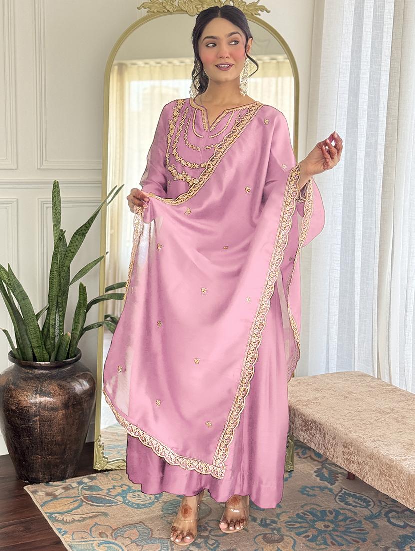 women embroidered long sleeve anarkali kurta pant with dupatta set - 22004664 -  Standard Image - 1