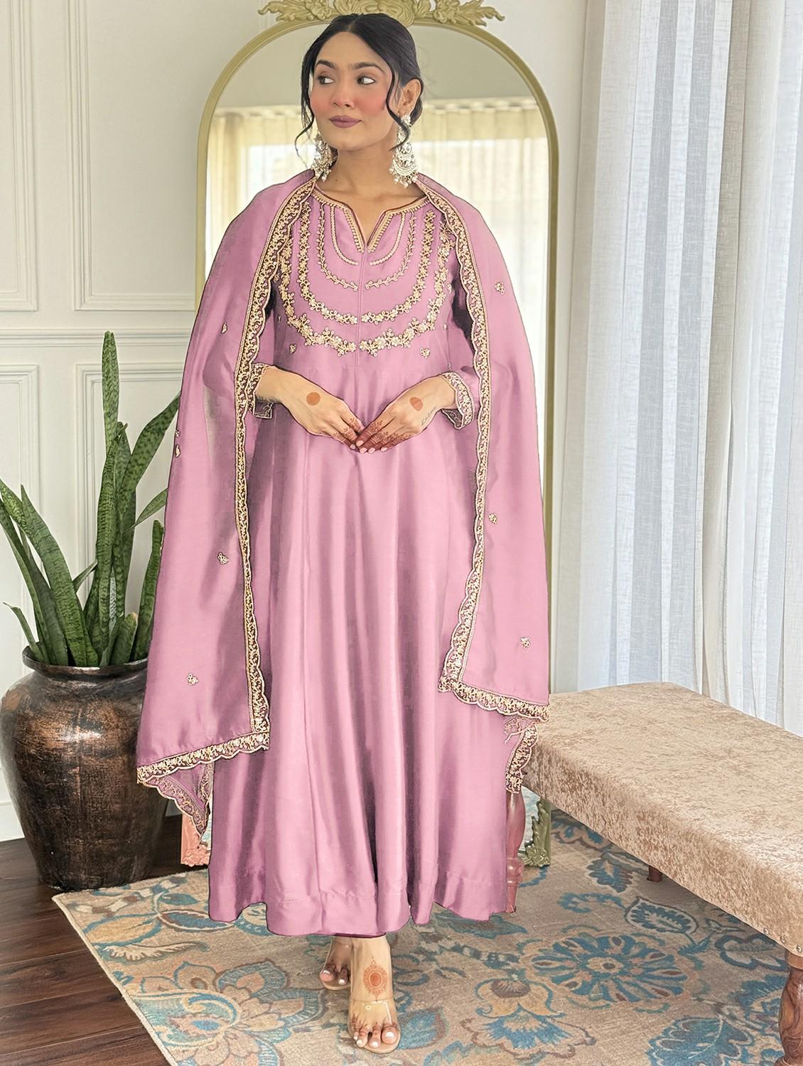 women embroidered long sleeve anarkali kurta pant with dupatta set - 22004668 - Standard Image - 1
