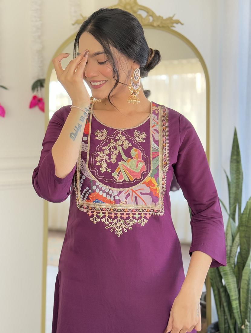 women embroidered three quarter sleeve kurta pant with dupatta set - 22004689 - Standard Image - 4