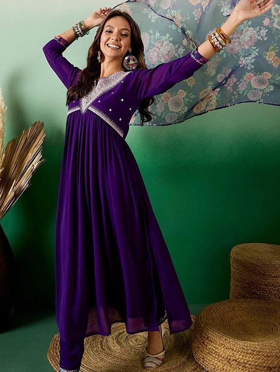 women embroidered three quarter sleeve kurta pant with dupatta set - 22004699 - Standard Image - 1