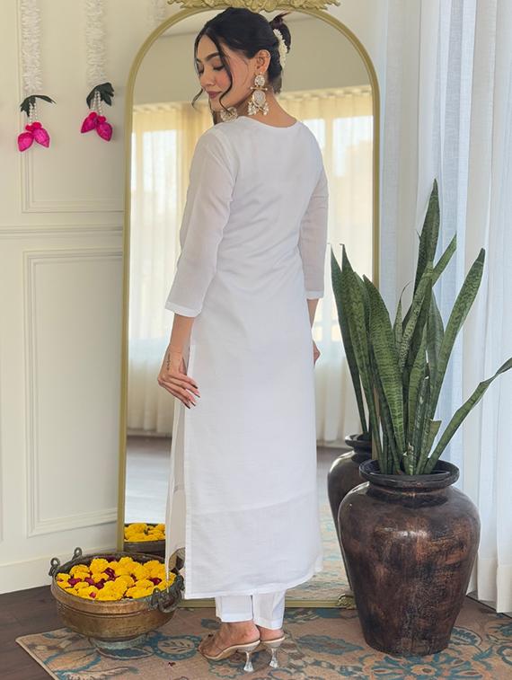 women embroidered three quarter sleeve kurta pant with dupatta set - 22004709 - Standard Image - 4