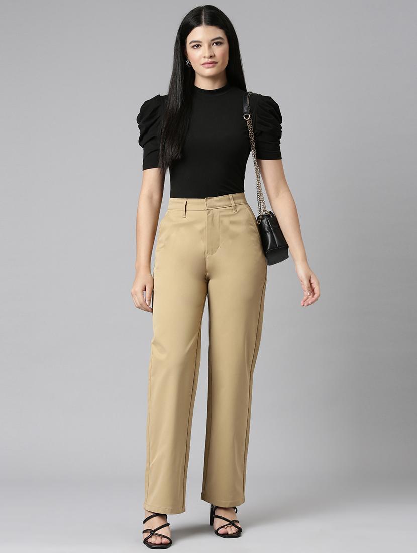women solid high rise straight trouser - 22004876 - Standard Image - 4