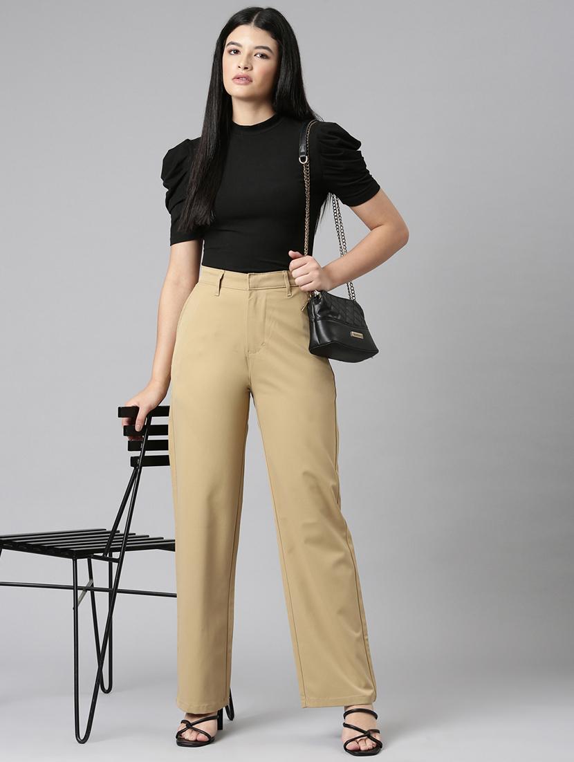 women solid high rise straight trouser - 22004876 - Standard Image - 6