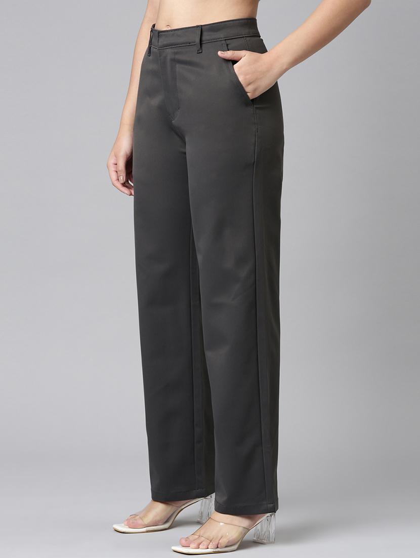 women solid high rise straight trouser - 22004877 - Standard Image - 1