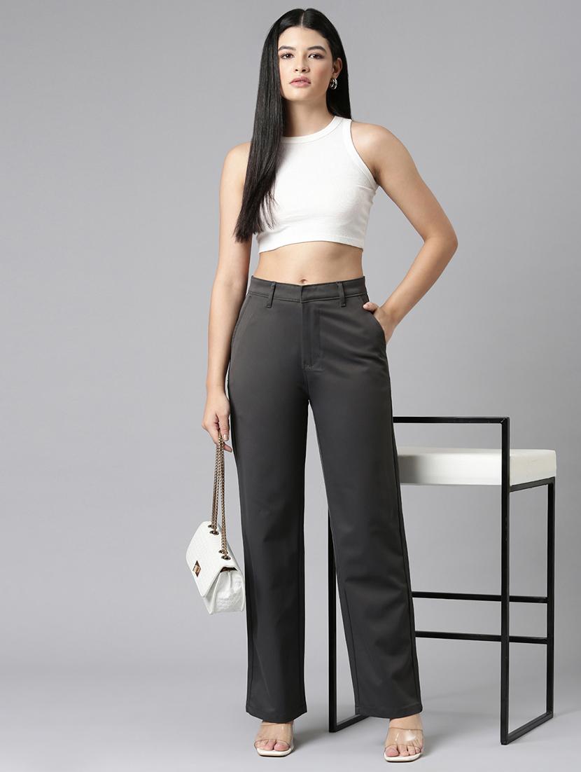 women solid high rise straight trouser - 22004877 - Standard Image - 4