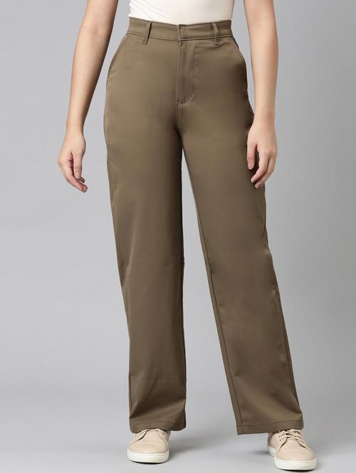 women solid high rise straight trouser - 22004879 -  Standard Image - 0