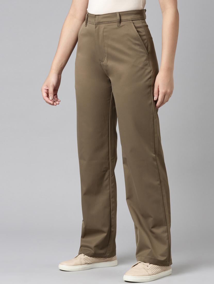 women solid high rise straight trouser - 22004879 -  Standard Image - 1