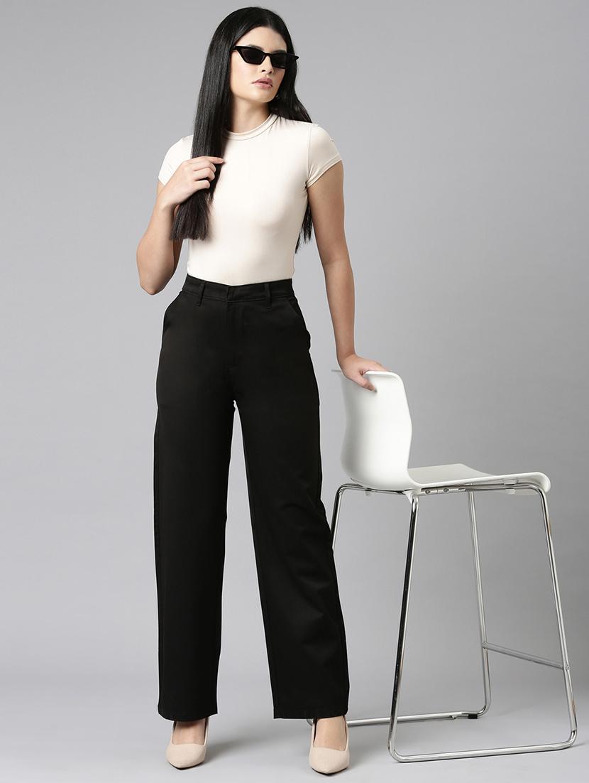 women solid high rise straight trouser - 22004880 - Standard Image - 4