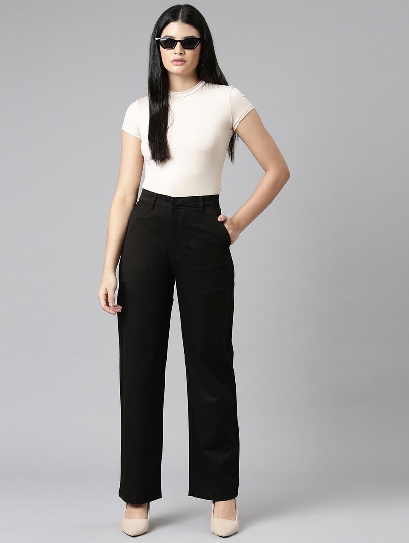 women solid high rise straight trouser - 22004880 - Standard Image - 6