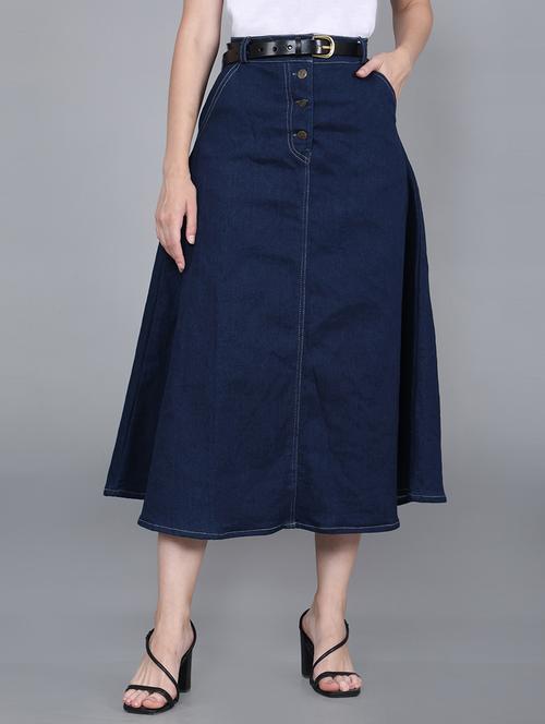 women solid high rise denim a-line skirt - 22004884 -  Standard Image - 0
