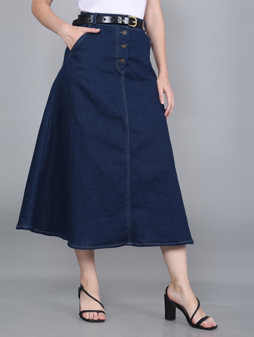 women solid high rise denim a-line skirt - 22004884 -  Standard Image - 1