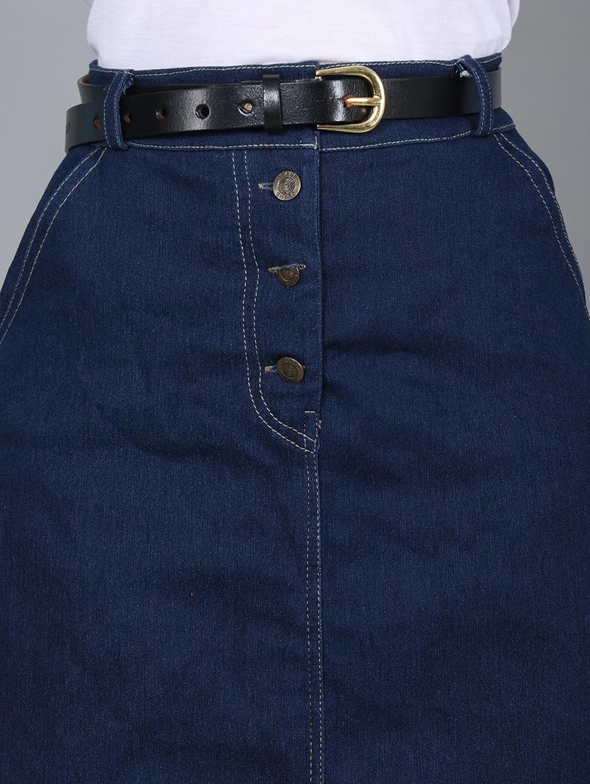 women solid high rise denim a-line skirt - 22004884 - Standard Image - 4