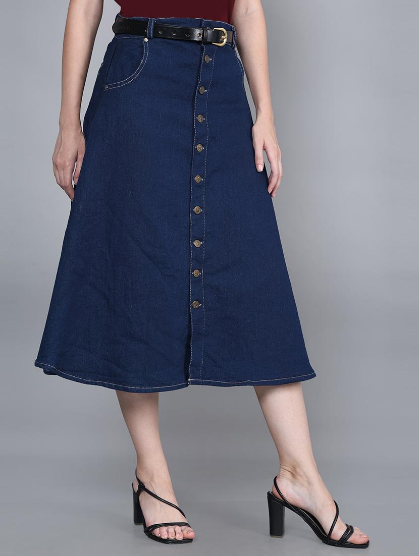 women solid high rise denim a-line skirt - 22004885 -  Standard Image - 1