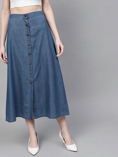 women solid high rise denim a-line skirt - 22004886 - Standard Image - 0
