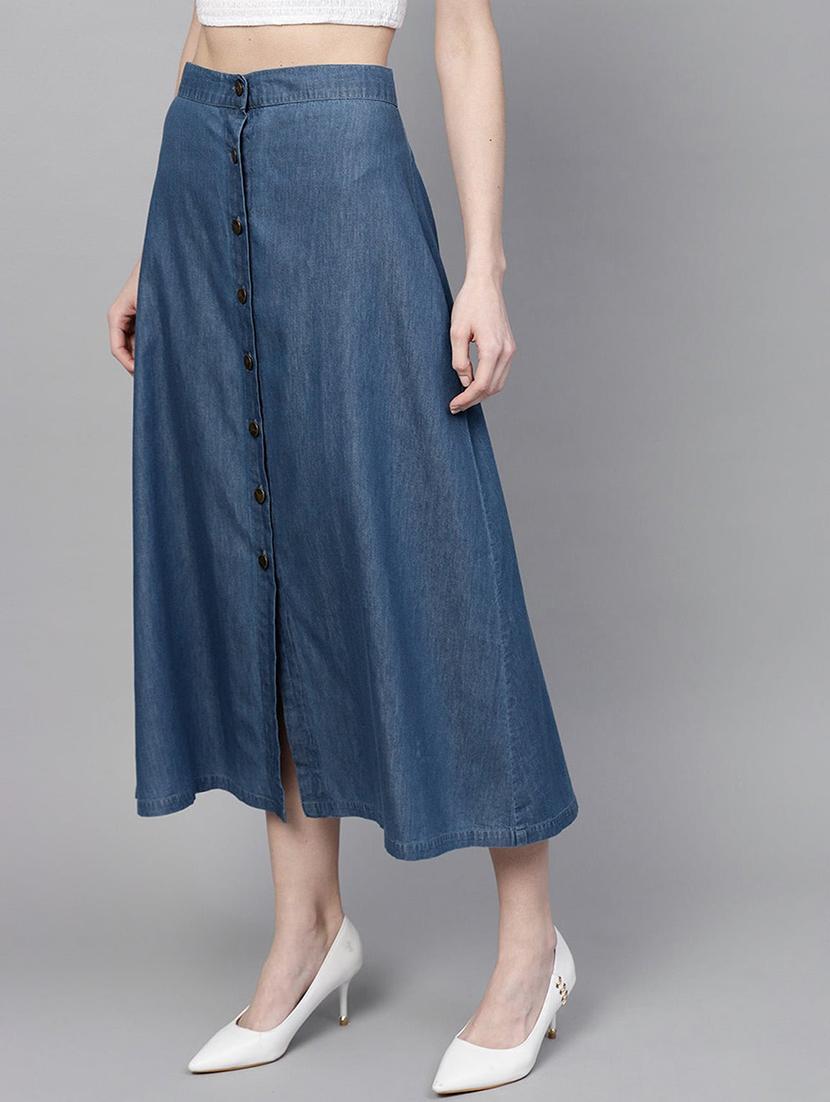 women solid high rise denim a-line skirt - 22004886 - Standard Image - 1