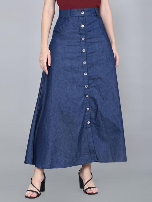 women solid high rise denim a-line skirt - 22004887 -  Standard Image - 0