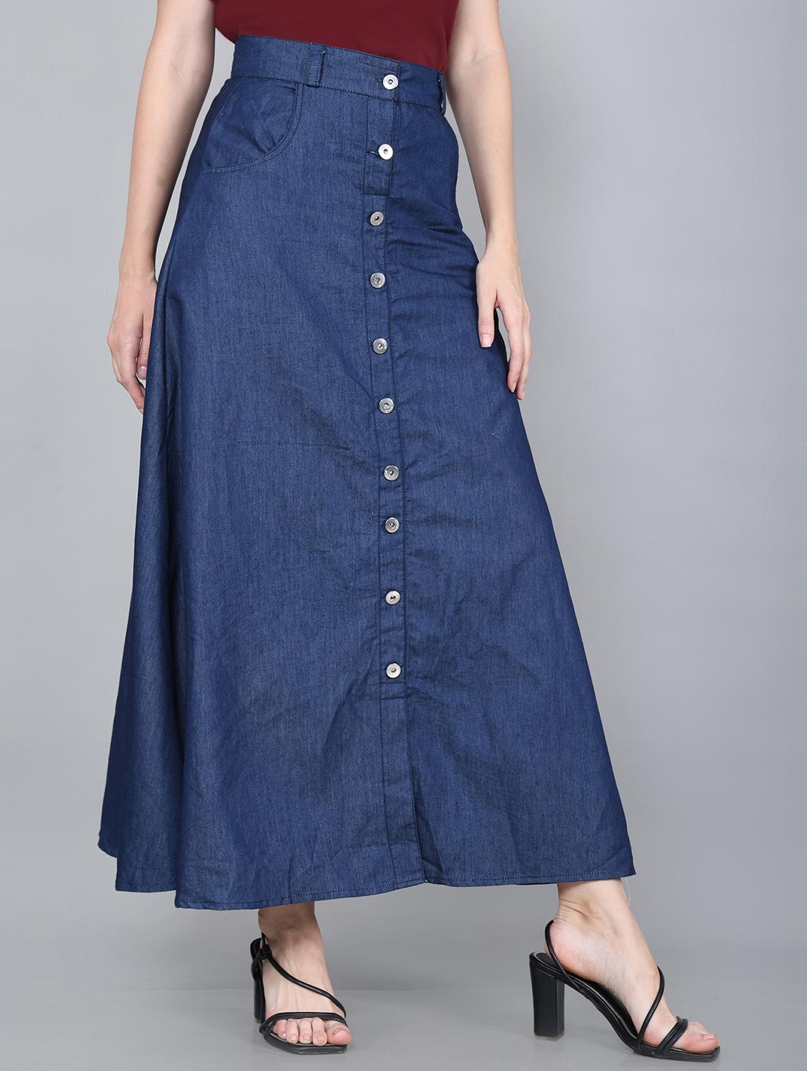 women solid high rise denim a-line skirt - 22004887 -  Standard Image - 1