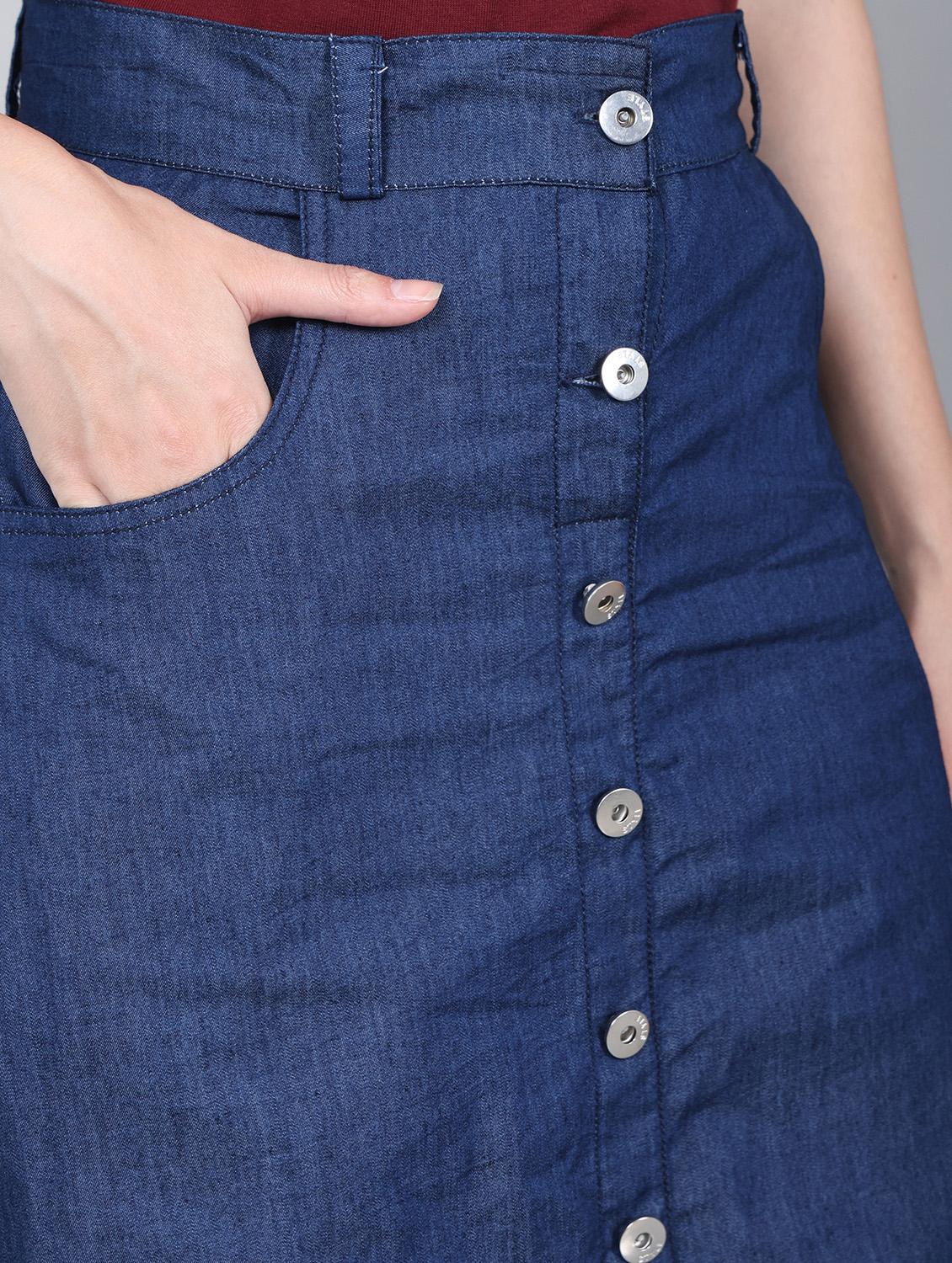 women solid high rise denim a-line skirt - 22004887 - Standard Image - 4