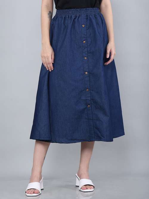 women solid high rise denim a-line skirt - 22004888 -  Standard Image - 0
