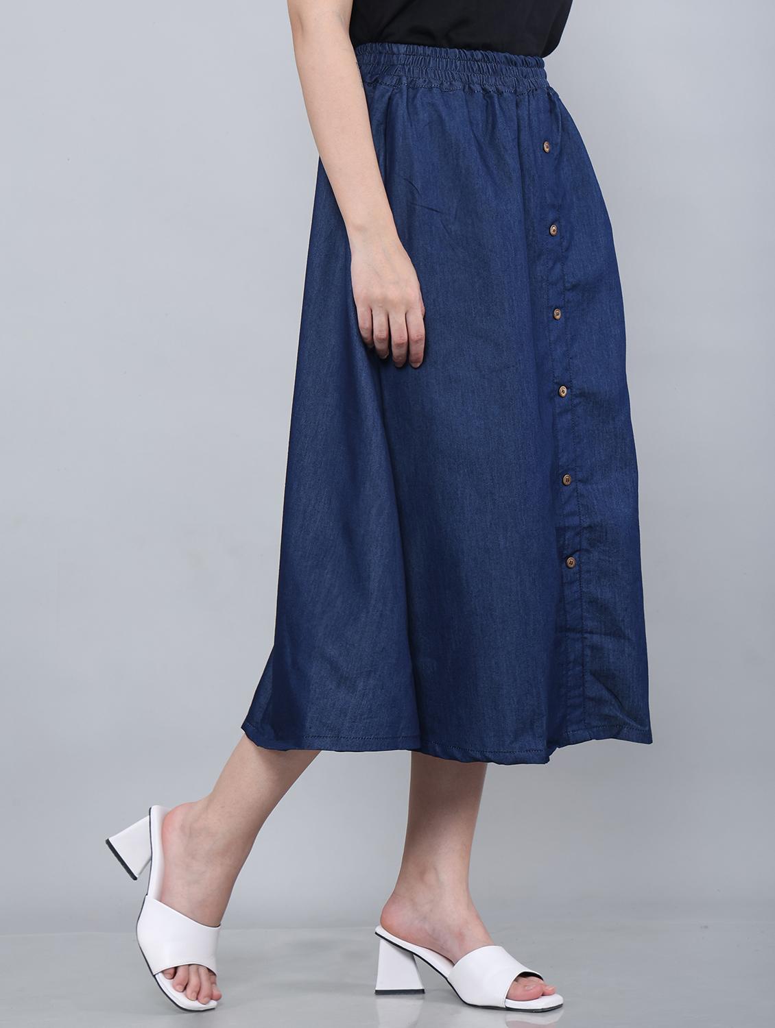 women solid high rise denim a-line skirt - 22004888 -  Standard Image - 1