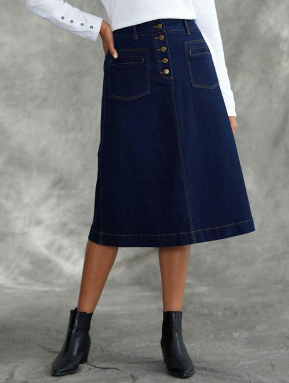 women solid high rise denim a-line skirt - 22004889 - Zoom Image - 0