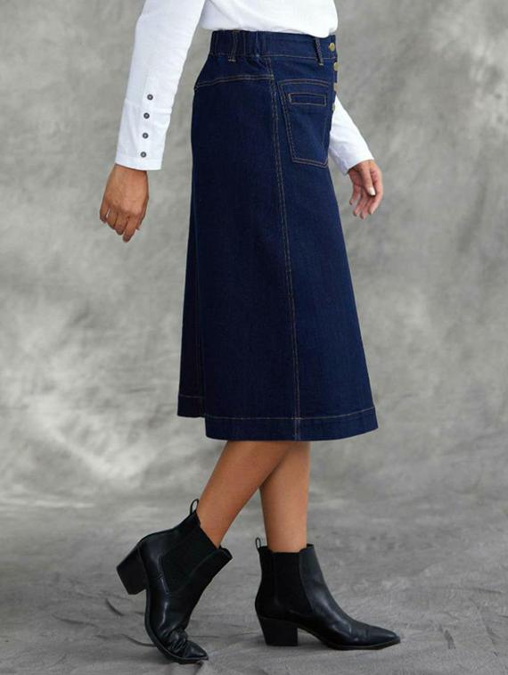 women solid high rise denim a-line skirt - 22004889 -  Standard Image - 1