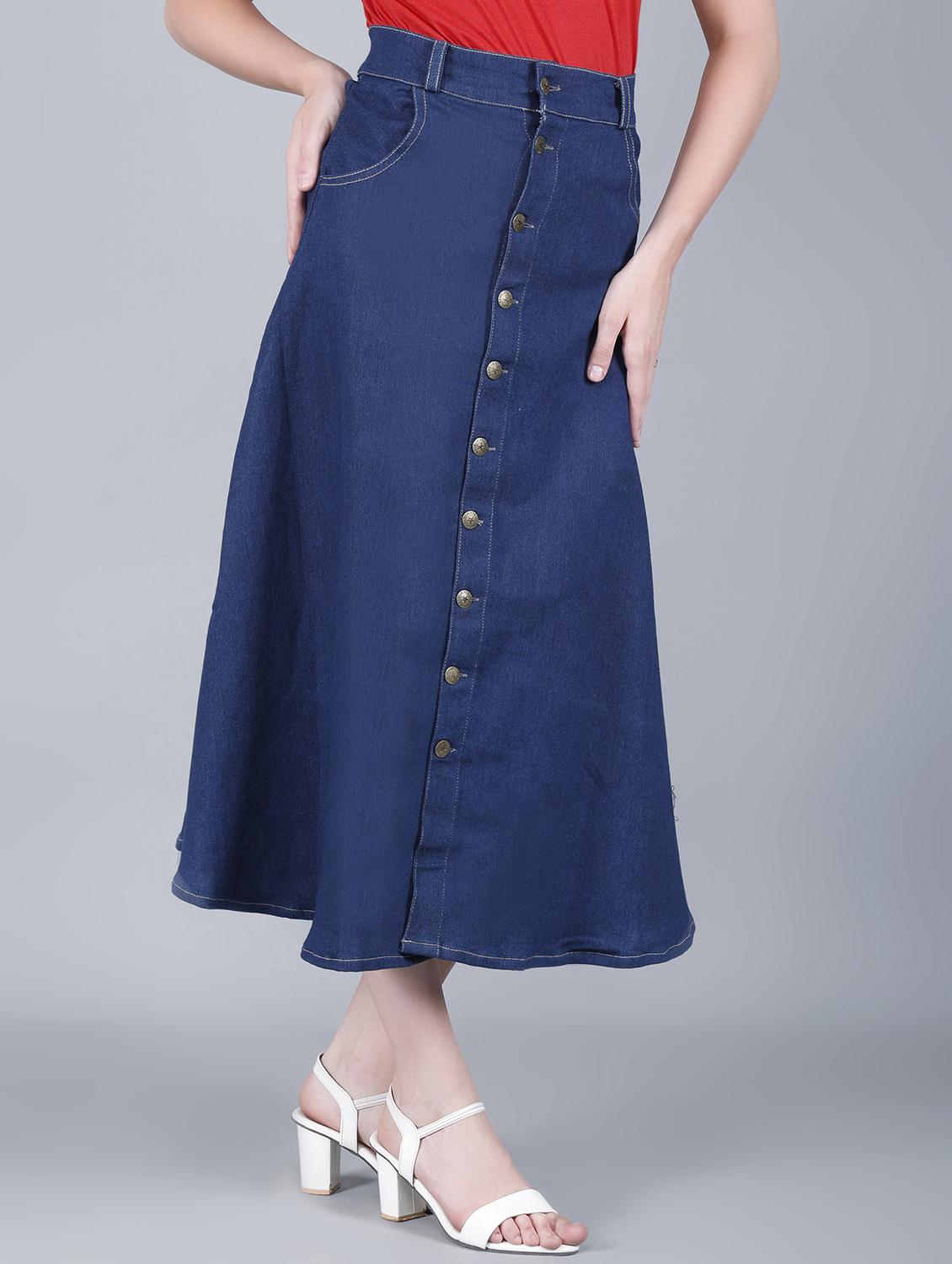women solid high rise denim a-line skirt - 22004890 -  Standard Image - 1
