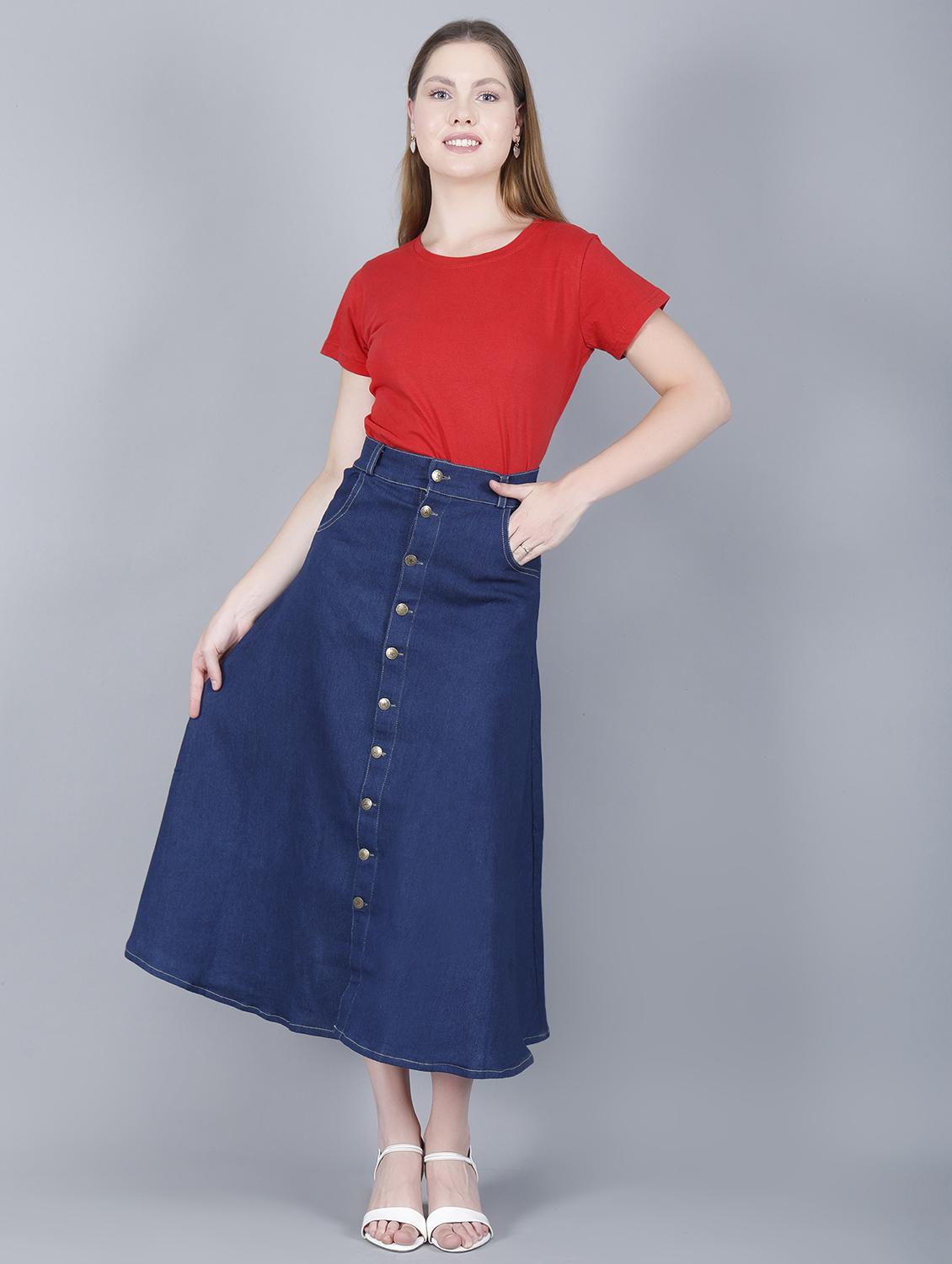 women solid high rise denim a-line skirt - 22004890 - Standard Image - 4